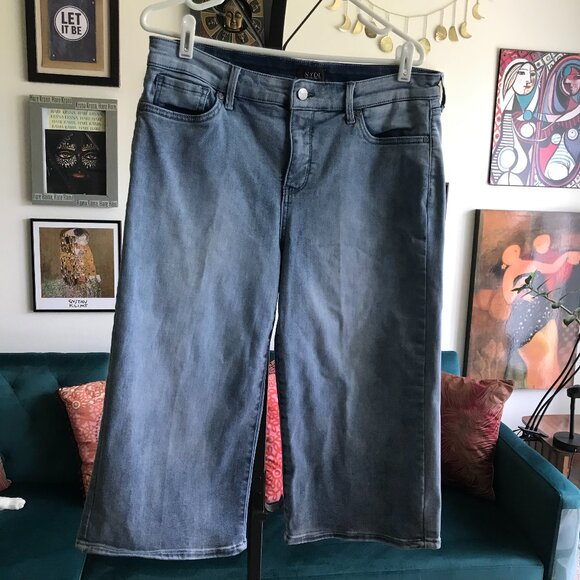 NYDJ size 12 Stretch Denim Wide Leg Clean Affection Crop Capri Jeans - Picture 1 of 4